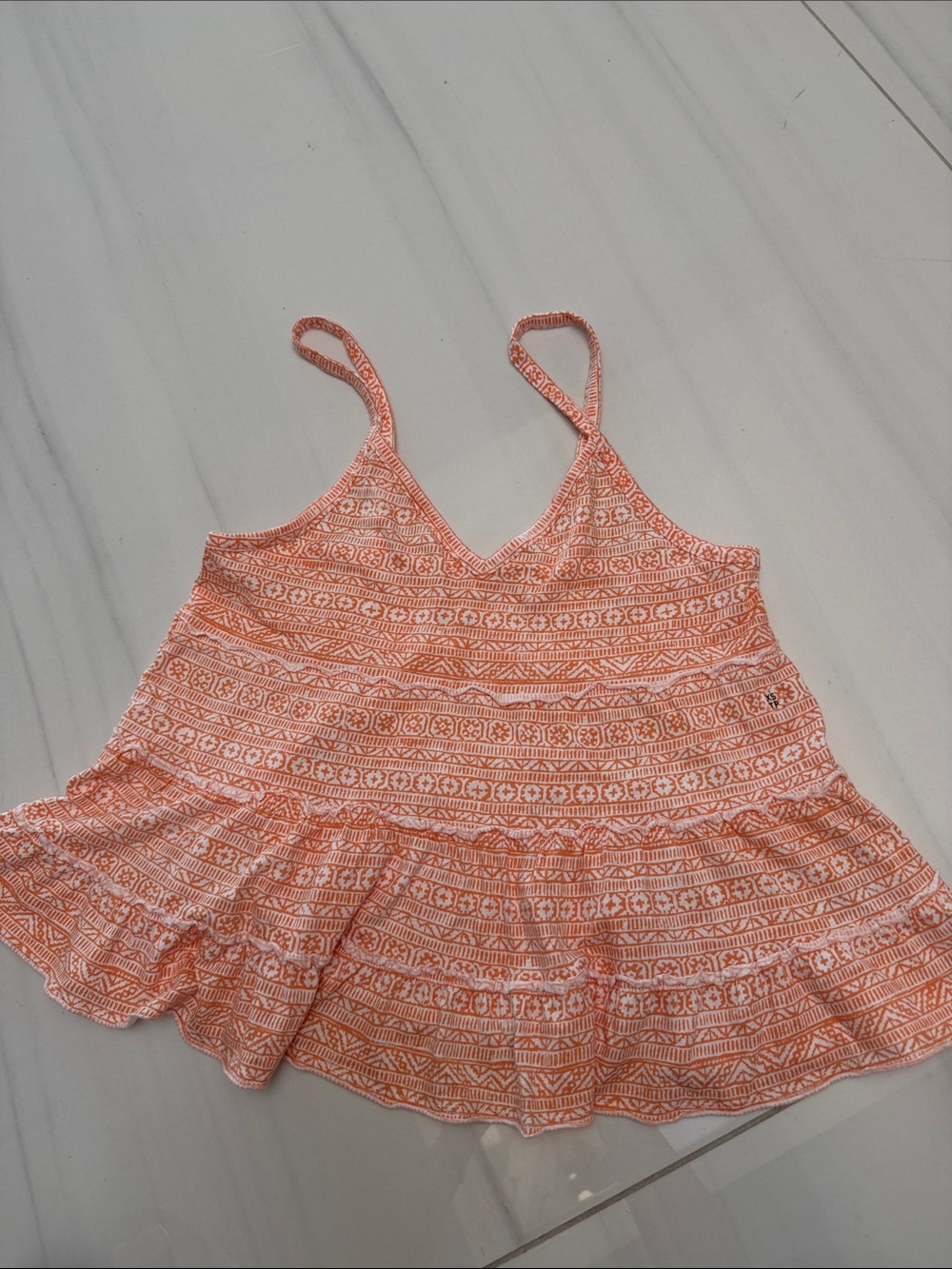 American Eagle Outfitters Peach Coral Printed Tank Top, baby doll style